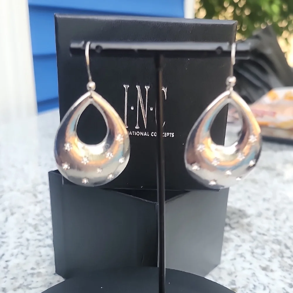 INC International Concepts Silver Teardrop Earrings